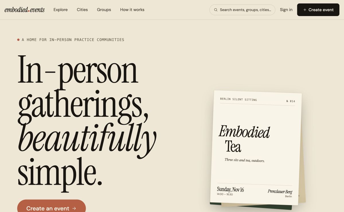 Screenshot of embodied.events